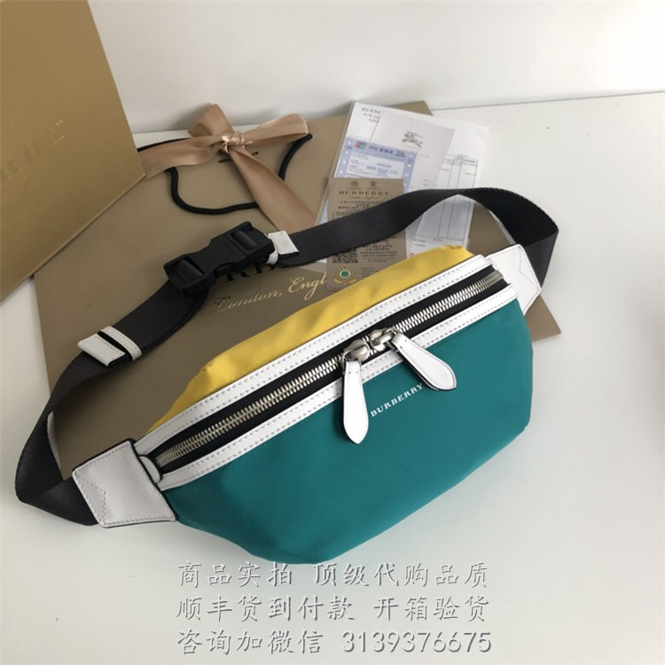 Burberry 绿色 40742671 三色尼龙拼皮革腰包