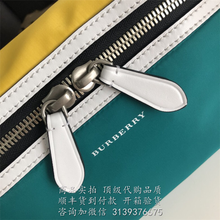 Burberry 绿色 40742671 三色尼龙拼皮革腰包