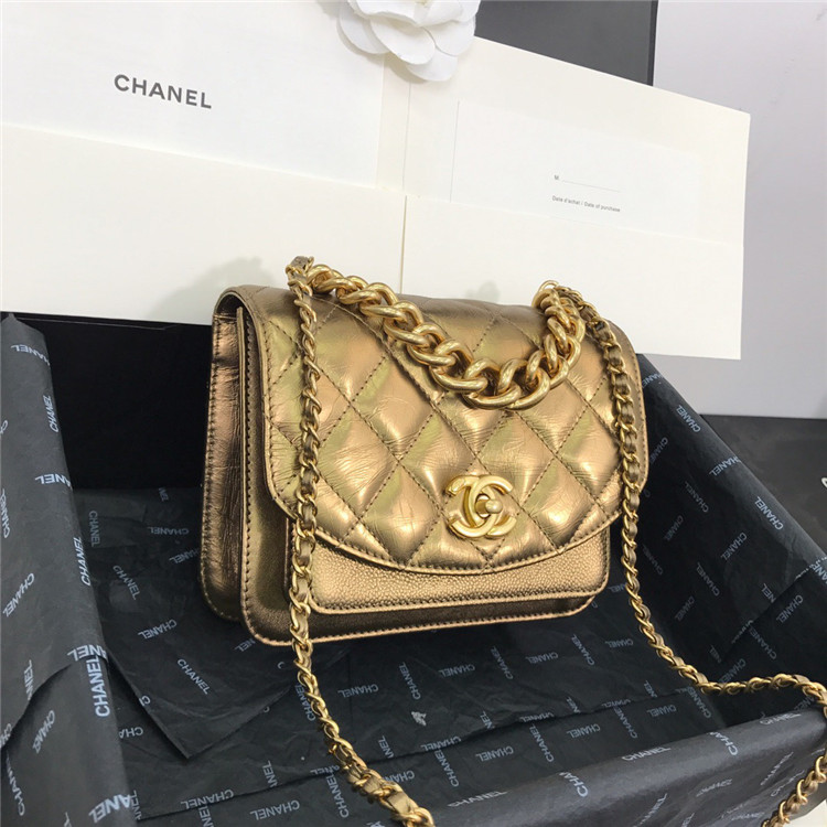 chanel/香奈儿 as1135 金色 小号口盖包