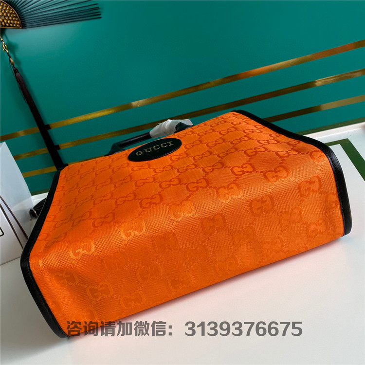 gucci古驰橘色gg尼龙guccioffthegrid系列竖款托特包手提购物袋630355