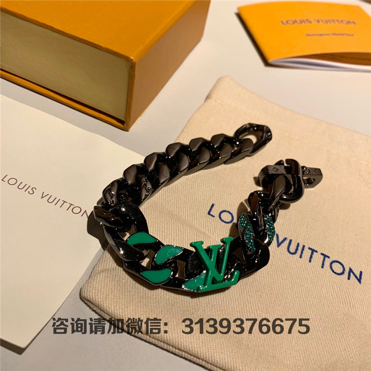 lv路易威登黑色清漆珐琅绿色莱茵石louisvuitton2054链式项链mp2853