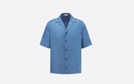 Dior/迪奥 蓝色桑蚕丝和棉质混纺提花面料 Oblique印花短袖衬衫  483C568A5231_C545