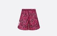 Dior/迪奥 黑色和红色桑蚕丝斜纹面料 Dior Italic 标志珊瑚图案 短裤 483C102B6077_C970