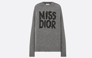 DIOR/迪奥 灰色山羊绒混纺针织面料黑色 Miss Dior Graffiti 图案 长款针织衫毛衣 454S31