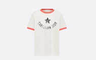 Dior/迪奥 米白色和珊瑚红色棉质平纹针织面料 Dioriviera T 恤 443T27A4537_X0824