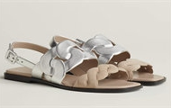 HERMES H231297Z 女士银灰色拼裸米色 Grace 凉鞋