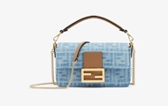 Fendi/芬迪 Baguette迷你手袋 浅蓝色FF牛仔布手袋 8BS017AS3FF1PLM