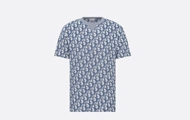 Dior/迪奥 蓝色和白色棉质混纺毛圈平纹针织面料 Oblique 印花 宽松版型 T 恤 83J646A0906_C185