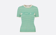 Dior/迪奥 白色和绿色棉质罗纹针织面料 Dior Marinière 图案  Dioriviera 短袖针织衫 444S15AM779_X6864