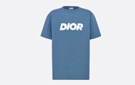 Dior/迪奥 蓝色棉质竹节平纹针织面料 Dior Italic 标志 宽松版型 T 恤 483J696D0847_C580