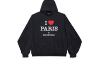 Balenciaga/巴黎世家 黑色 I LOVE PARIS & BALENCIAGA大号版型连帽卫衣 803265