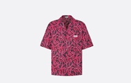 Dior/迪奥 黑色和红色桑蚕丝斜纹面料 Dior Italic 标志珊瑚图案 短袖衬衫 483C568B6077_C970