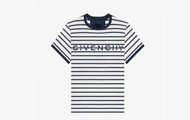 GIVENCHY/纪梵希 女士海军蓝拼白色 GIVENCHY LOGO 条纹修身 T恤 BW70BF3YF9