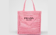 PRADA/普拉达 女士粉色 酒椰纤维托特包 1BG393