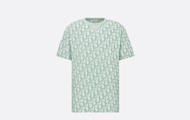 Dior/迪奥 绿色和白色棉质混纺毛圈平纹针织面料 Oblique 印花 宽松版型 T 恤  483J646A0906_C186
