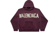 Balenciaga/巴黎世家 酒红色 TAPE TYPE RIPPED POCKET HOODIE大号版型连帽卫衣 744441